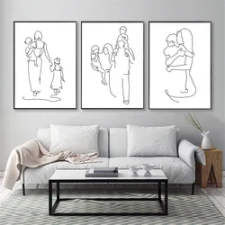 Abstract Line Drawing Canvas Painting Wall Art Family Quotes Prints Mom Dad Son Daughter Poster Pictures Living Room Home Decor