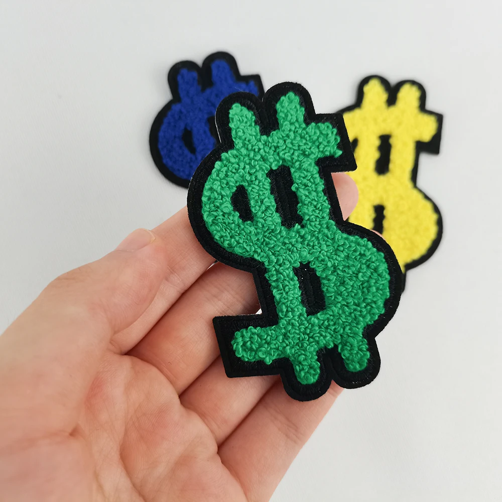 Colorful Money Logo Chenille Patch High Quality Iron on Embroidered Custom Sew-on Designer Appliques Clothing Hat DIY Accessory