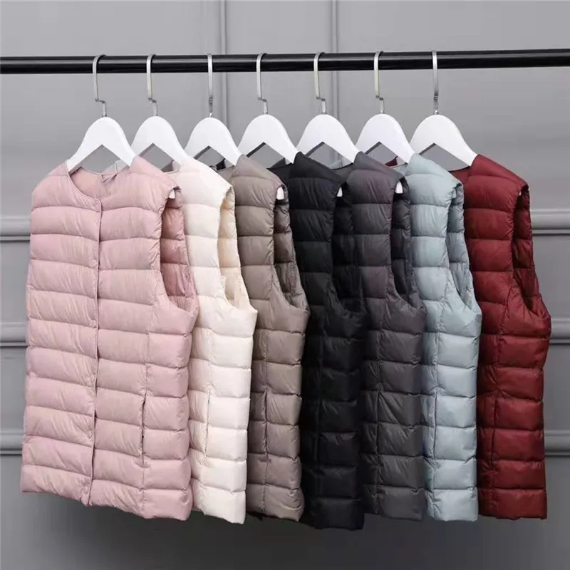 Spring Autumn And Winter V-Neck Woman's Ultra Light Down Vest Zipper Waistcoat Warm Liner Vest Portable Couples Vest