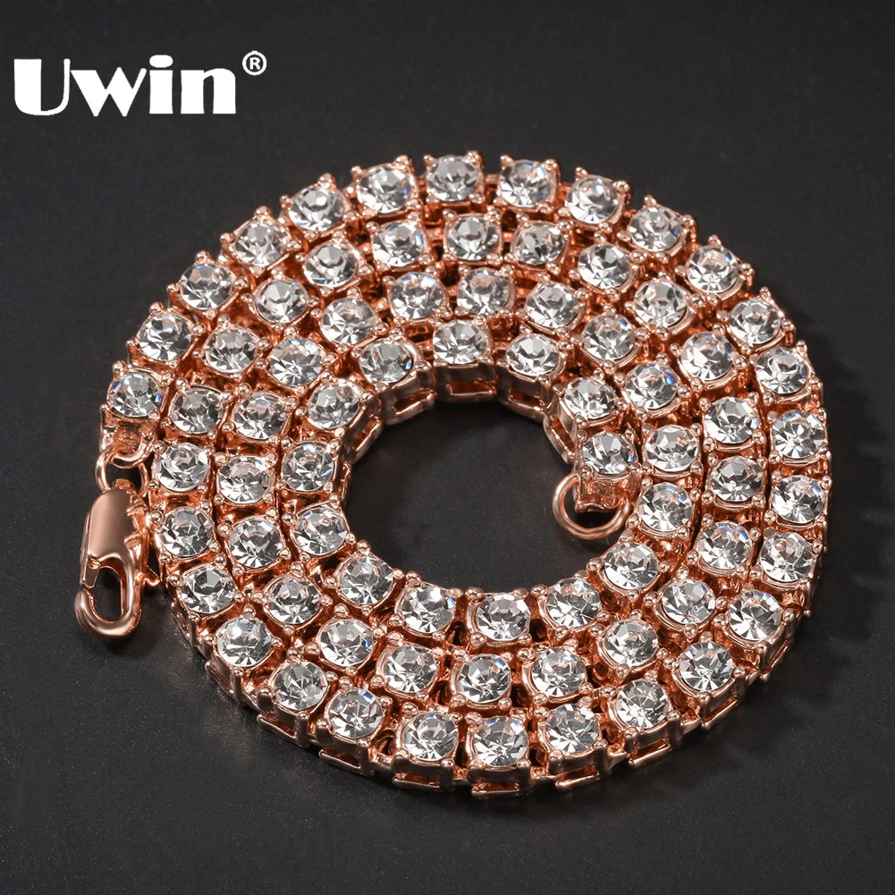 UWIN 1 Row Tennis Chain Hiphop Bling Bling Iced Out 5mm Necklaces Luxury Brand Silver Color Men Chain Fashion Jewelry