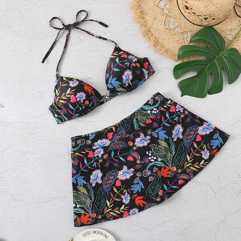 Bikinis sexys para mujer, traje de baño con realce, conjunto de Bikini con falda, ropa de playa para verano, 2022