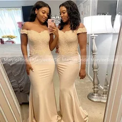Customized Champagne Mermaid Bridesmaid Dresses Off Shoulder Appliques Wedding Party Dress for Women Bride Maid Of Honor Gowns