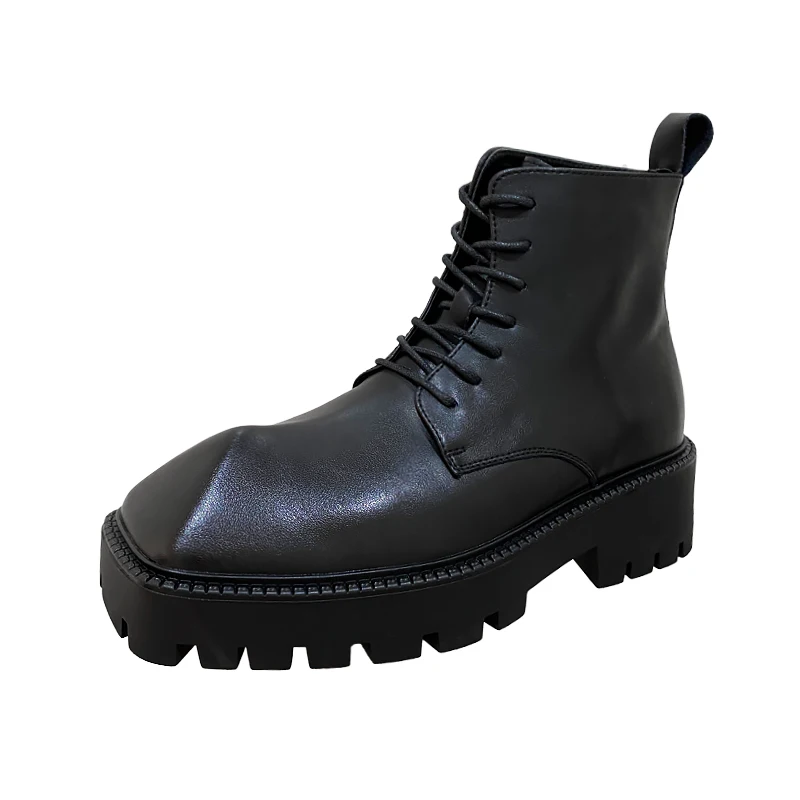 

Bmante Men Shoes High-TOP Ankle Boots Genuine Leather Men Sneaker Luxury Trainers Casual Zip Flatform Increase Black Owen Shoes