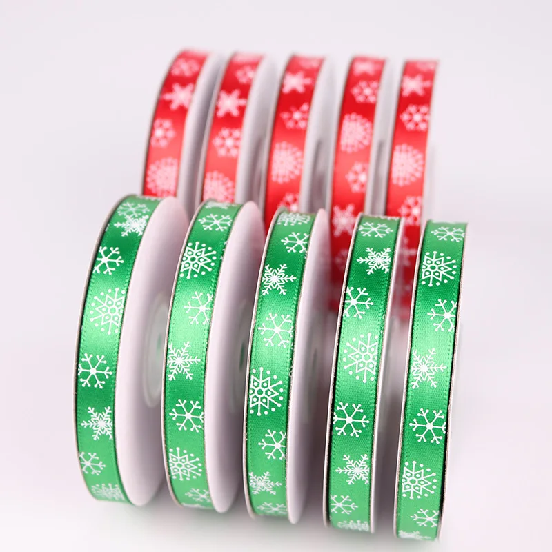 5Yards/Roll Green/Red Snowflake Organza Ribbon DIY Bownot Gift Wrapping Party Christmas Ribbons Decoration 10 mm