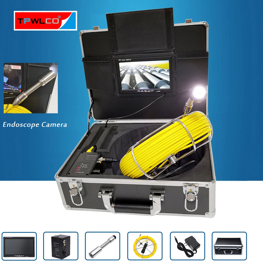 

DVR Recorder 20-50m Fiberglass Cable Industrial CCTV Sewer Pipe Inspection System 7inch Monitor 23mm Pipeline Endoscope Camera