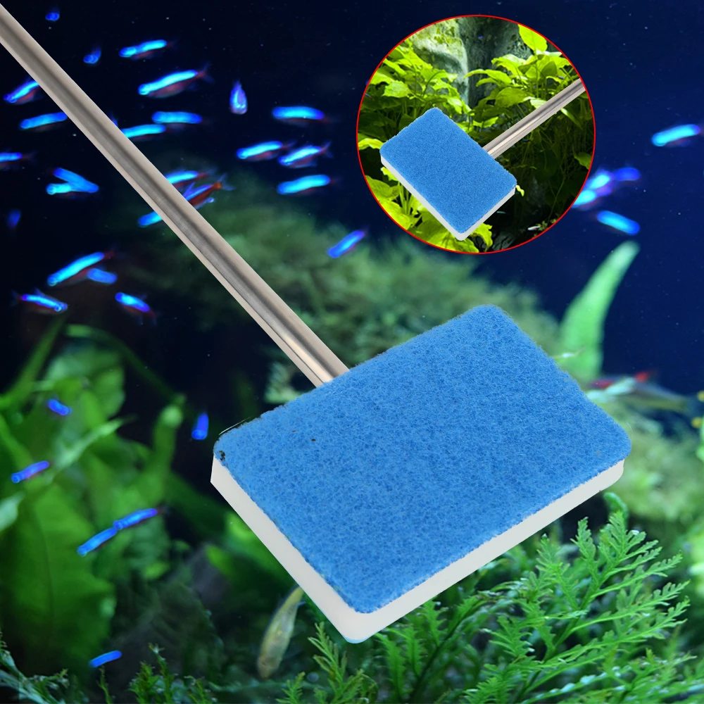 Super Long Handle Aquarium Fish Tank Glass Window Algae Double-Sided Sponge Cleaning Brush 180° adjustable Cleaner Scrubber