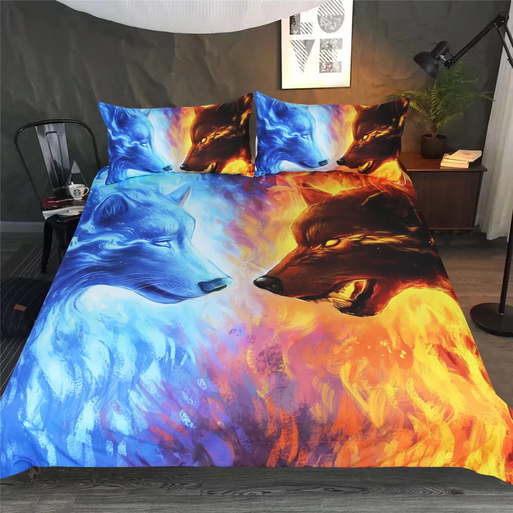 digital art wolf worrior bedding set king queen double full twin single size bed linen set