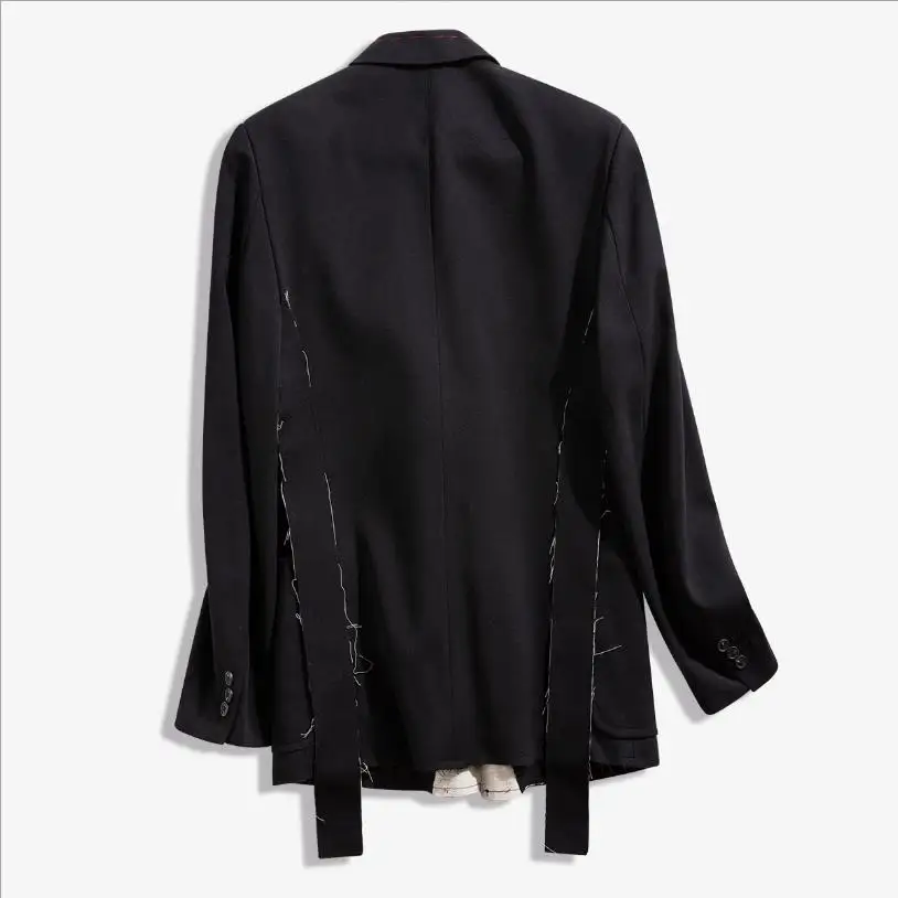 Early spring new lapel open-line decoration with contrast stitching Blazer female black and white raw edge blazer F1194