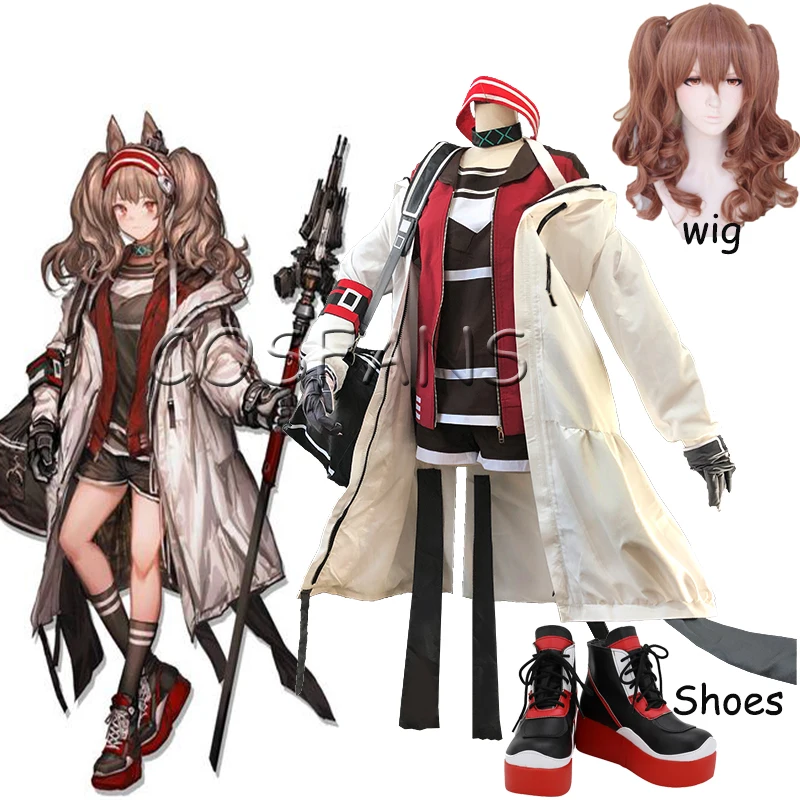 Anime! Arknights Angelina RHODES ISLAND Battle Suit Lovely Uniform Cosplay Costume Halloween Outfit For Women Wigs and shoes