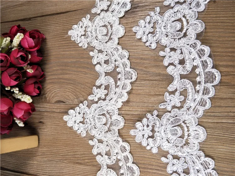 

Delicate 1Yard Ivory Cording Fabric Flower Venise Venice Mesh Lace Trim Applique Sewing Craft for Wedding Dec.9cm