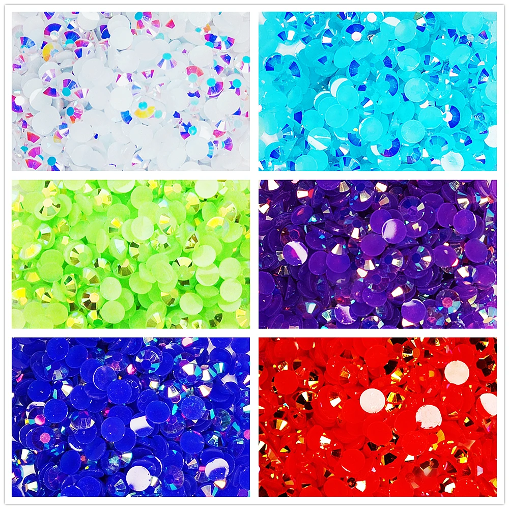 All Sizes Jelly AB Colors Flatback Round Resin Rhinestone Glittler Strass Stones Stickers Nail Art Decoration Glue On Beads