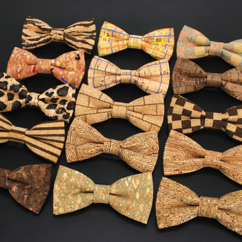 

New Fashion Cork Wood Men's Luxury Bow Ties Novelty Handmade Solid Neckwear For Mens Wedding Party Man Gift Accessories Tie