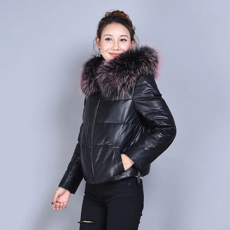 

Genuine Sheepskin Coat Female Real Leather Jacket Winter Coat Women Fox Fur Collar Warm Down Jackets Chaqueta Mujer MY