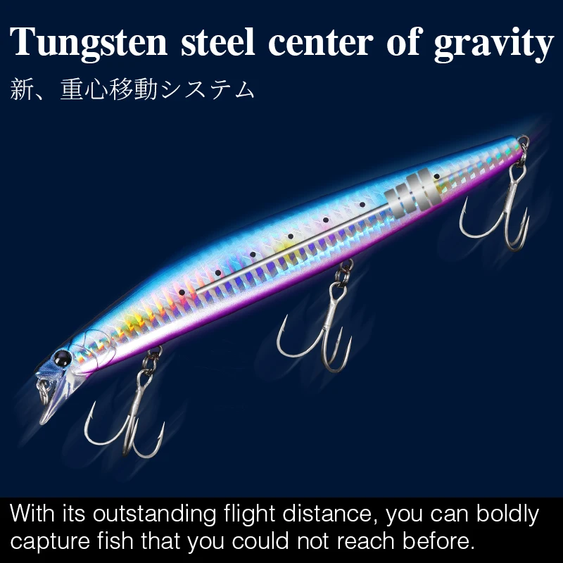 TSURINOYA Top Fishing Lure Sinking Minnow DW92 140mm 26g Saltwater Black Bass Pike Long Casting Hard Baits Tungsten Weight