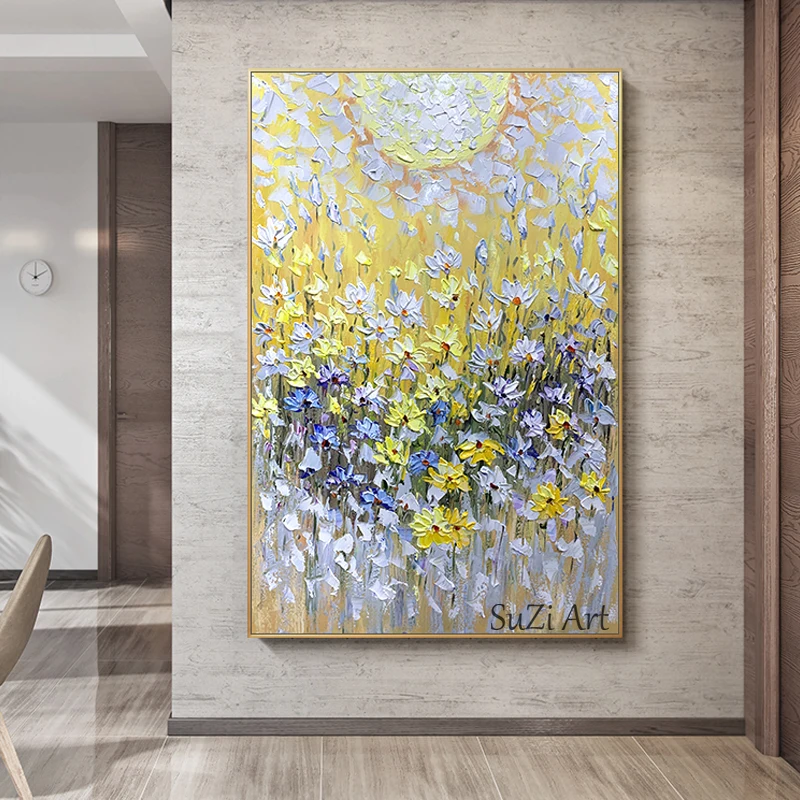 

3D Knife Flower Paintings Abstract Hand Painted Oil Painting Wall Art Home Decor Picture Modern On Canvas Living Room