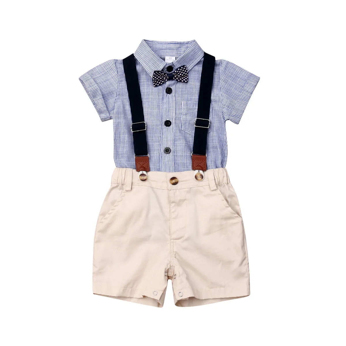 Newborn Baby Boy Clothes Short Sleeve Striped Bow Tie Romper Suspender Shorts Overalls 2PCS Summer Clothing Set