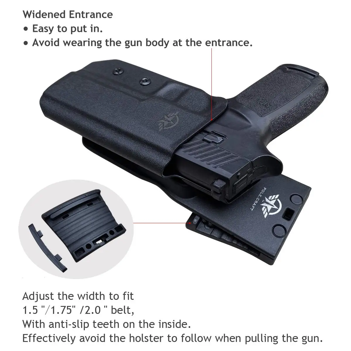 OWB Kydex Holster Custom Fit: Sig Sauer P320 Carry / P320 Full Pistol - Outside cintura Carry / 1.5-2 pollici Clip da cintura