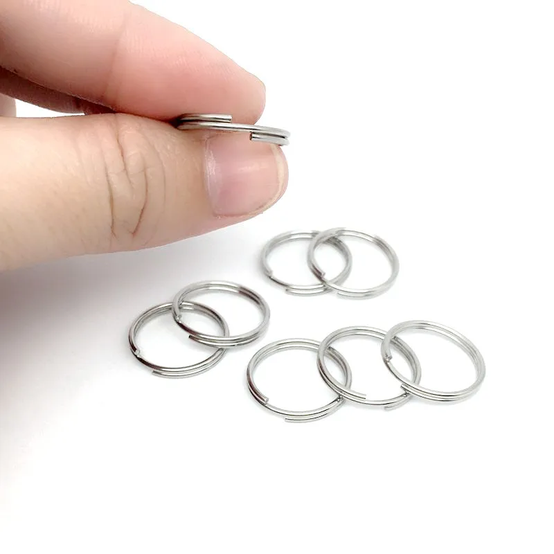 100 Pcs 6-20mm Polished Silver Color Keyring Stainless Steel Hole Key Ring Key Chain Round Line Keychain Connectors Findings