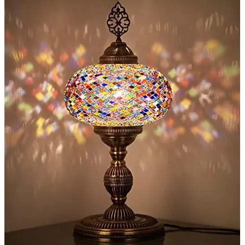 LaModaHome 2021 Handmade XL English Moroccan Mosaic Bohemian Boho Colorful Table Desk Bedside Lamp Lampshade Light Lighting, 23