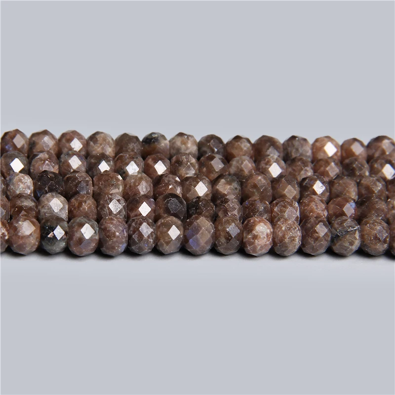 Natural Faceted Snowflake Rondelle Brown Stone Beads Jaspers Loose Spacer Labradorite Beads 4*6mm DIY Bracelet Necklace 7.5\'\'