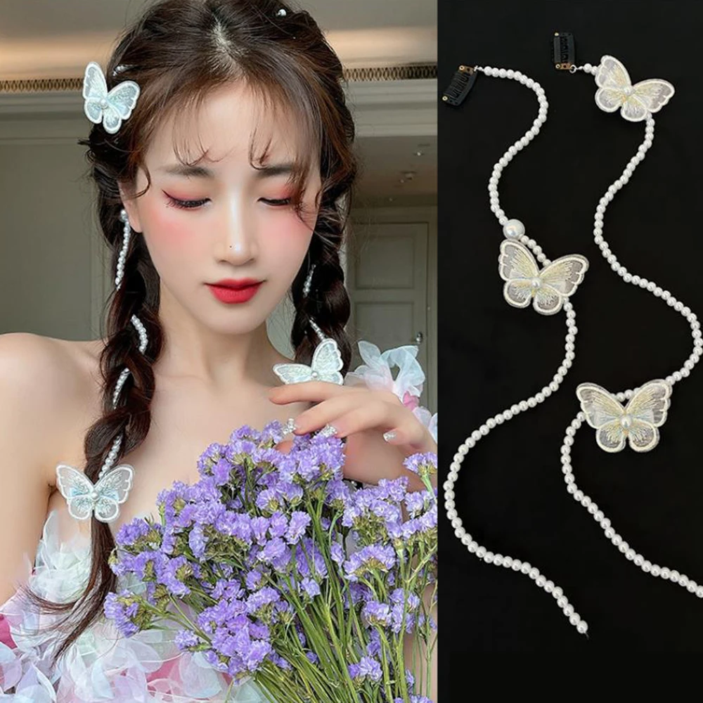 

ButterfliesSweet Barrettes Pearl Chain Solid For Girl Popular Hair Clip Grip Pins For Women Hair Accessories Decoration