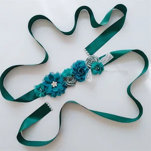 Moda flor cintos para as mulheres vestidos de casamento cinto cintura cinto flor strass frisado fita laço faixas menina 8 principais vendas cinto com miçangas - №7