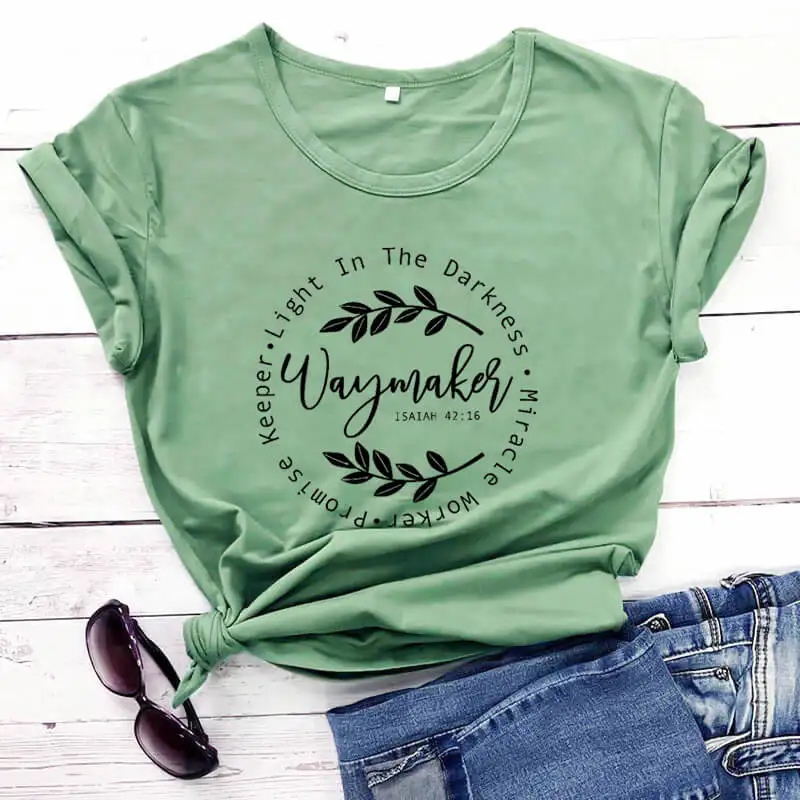 

Way Maker Isaiah 42:16 Christian T Shirt New Arrival 100%Cotton Summer Funny T Shirt Miracle Worker Shirts Promise Keeper Shirt