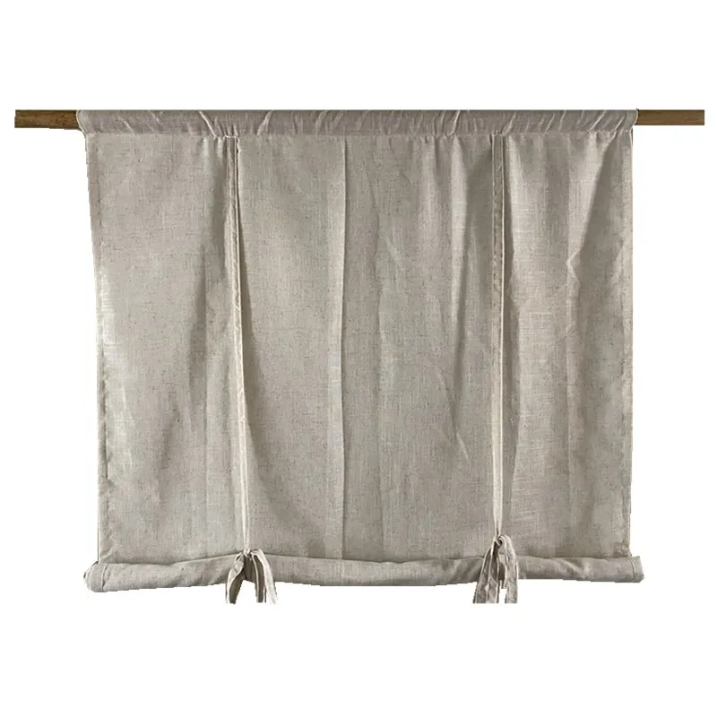Pastoral Cotton Linen Pull-up Blackout Curtains, Grey Vintage Lifting Roman Curtain, Finished Cafe Rolling Cortinas Window Decos