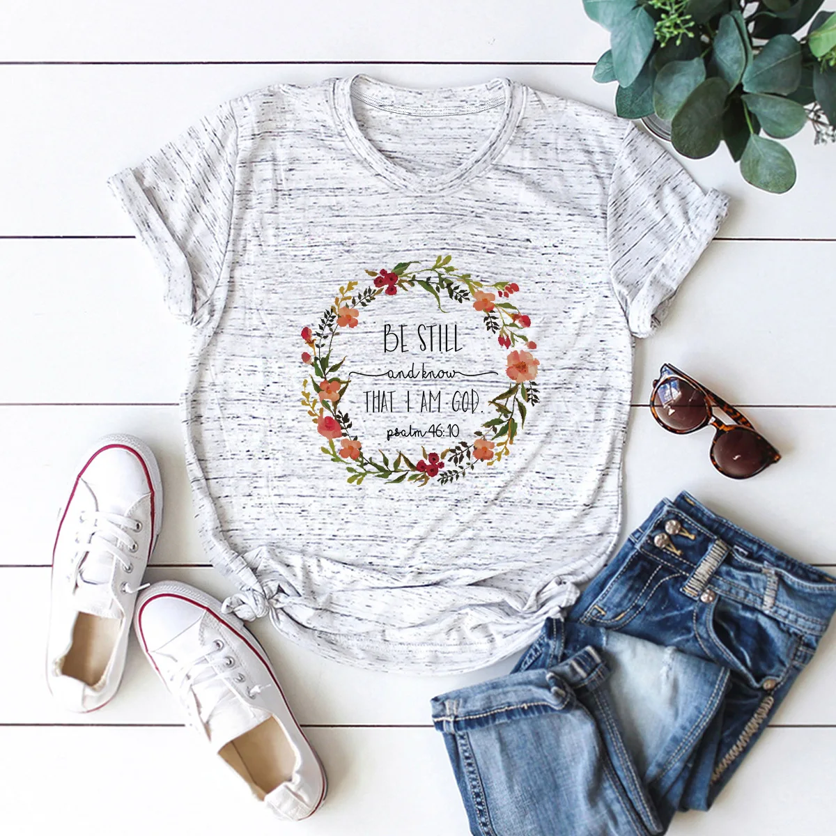 Summer Short Sleeve Woman T Shirt Garland Print Woman Tshirt Casual Tee