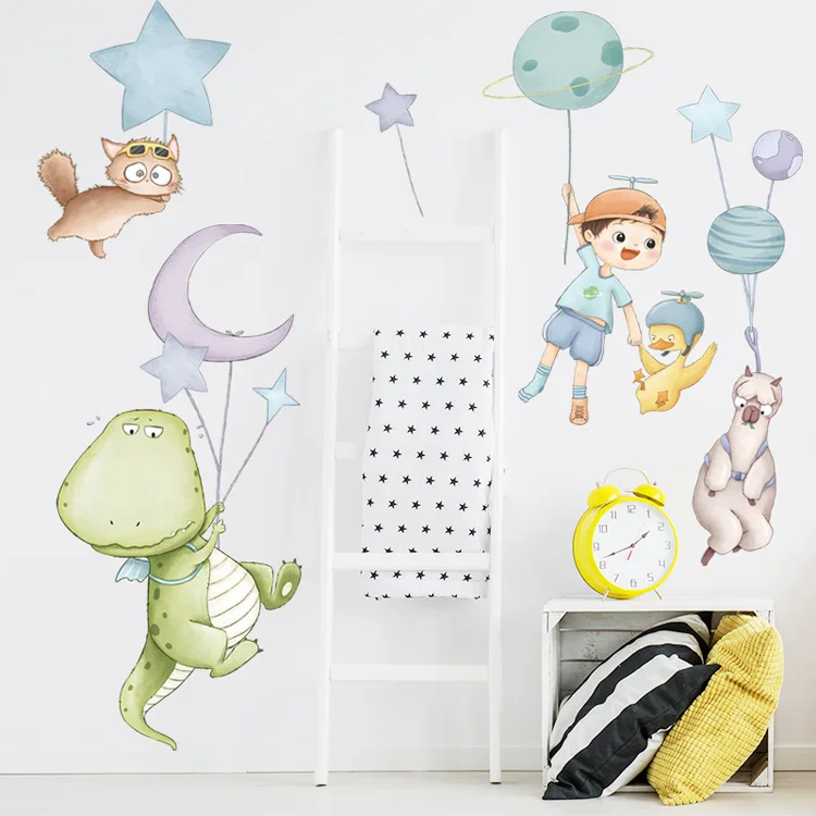 Cartoon-Tiere, Dinosaurier, Katze, Alpaka, Wandaufkleber für Baby- und Kinderzimmer, Dekoration, Schlafzimmer, Hintergrund, Tapete, Heimdekoration, Aufkleber – Detail 4