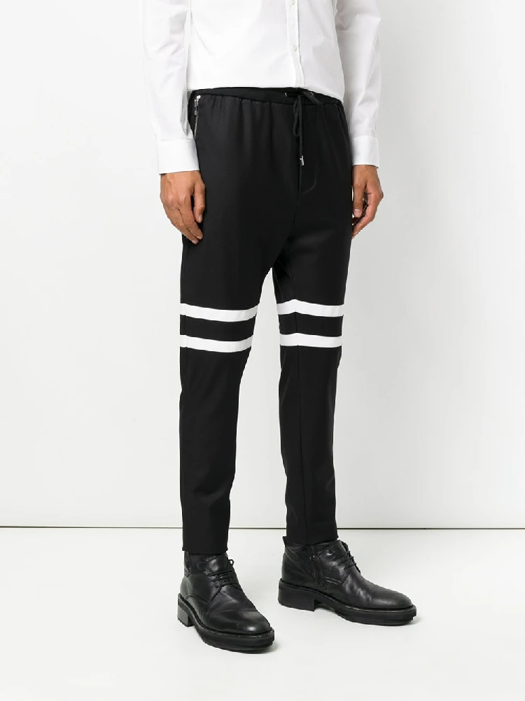 Men's new black men's hair stylist fashion line white striped pants plus-size singer stage style clothing