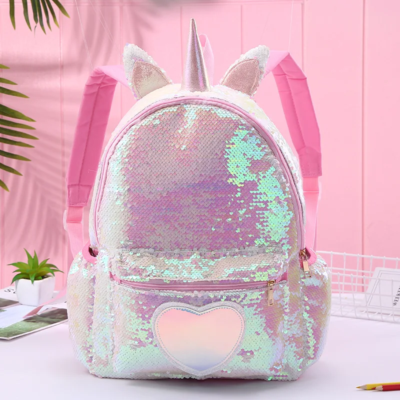 Unicorno Unicorno Sirena di grande capacità Zaino con paillettes Studente Zaino casual simpatico cartone animato Zaino femminile