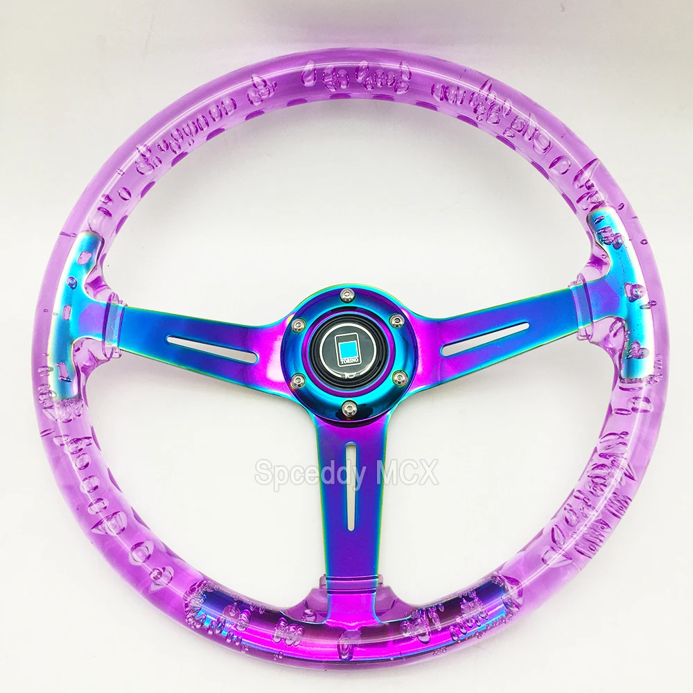 Universal Transparent Purple Steering Wheel 14 Inch 340mm Sport Acrylic Dimple Car Steering Wheel For Racing PC Games