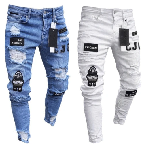 Mens Stretch Ripped Skinny Biker Jeans Broek Vernietigd Slim Fit Denim Broek