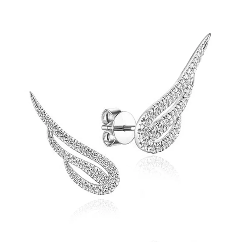 Huitan Dazzling Angle Wings Stud Earrings Women Micro Paved CZ Simple Stylish Female Earrings Daily Wear Party Trendy Jewelry