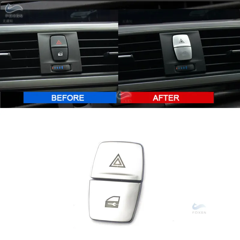 

For BMW 1 2 3 4 Series 3GT 2014 2015 2016 2017 2018 2pcs ABS Chrome Interior Warning Light Switch Button Cover Sticker Trim