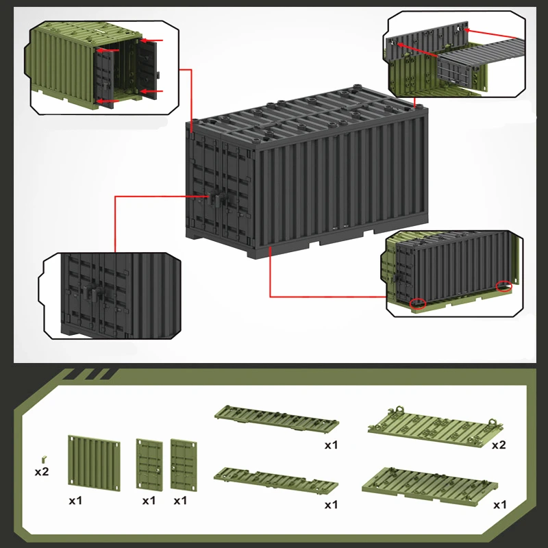 MOC Military Container Building Blocks Box Toys for Boys WW2 War Base Technical Bricks Creative DIY Juguete Bloques Brinquedos