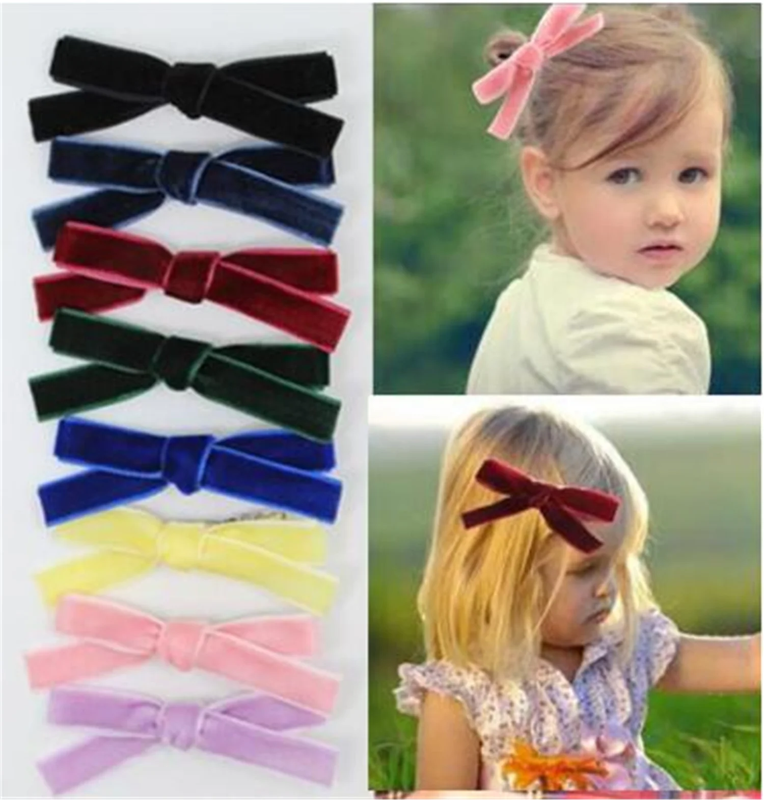 Kids Velvet Hair Bows For Girls Solid Knot Hair Clips Baby Mini Hairpins Handmade Barrettes Headwear OEM & ODM