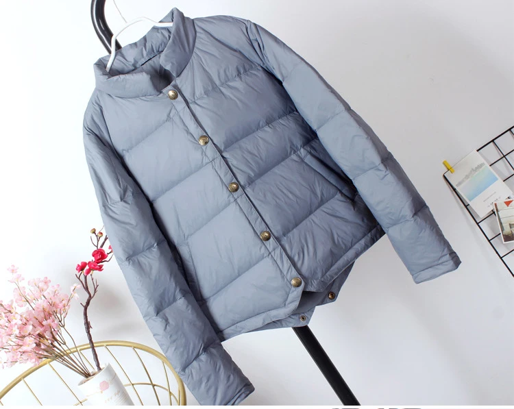 Schinteon Women White Duck Down Jacket Baseball Coat Casual Autumn Winter Short Outwear for Female Fashion