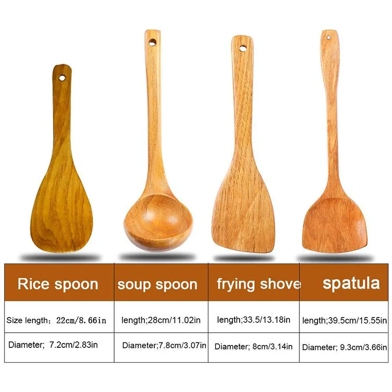 GOALONE 4PCS Wooden Cooking Utensils Set Healthy Nonstick Spatula and Spoon Japanese Style Kitchen Utensils Sets Cooking Tools