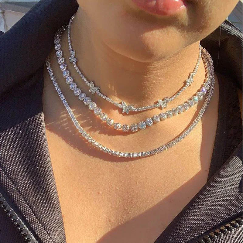 4MM CZ Tennis Chain Necklace For Lady Luxury Bling Cubic Zirconia Full Paved 1 Row Wedding Sexy Chokers Iced Out Women Jewelry