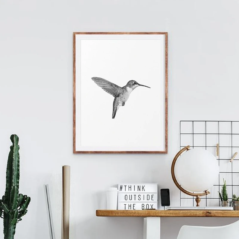 Bird Poster Print Minimalist Wall Art Picture Canvas Painting Black and White Hummingbird Photography Scandinavian Home Decor