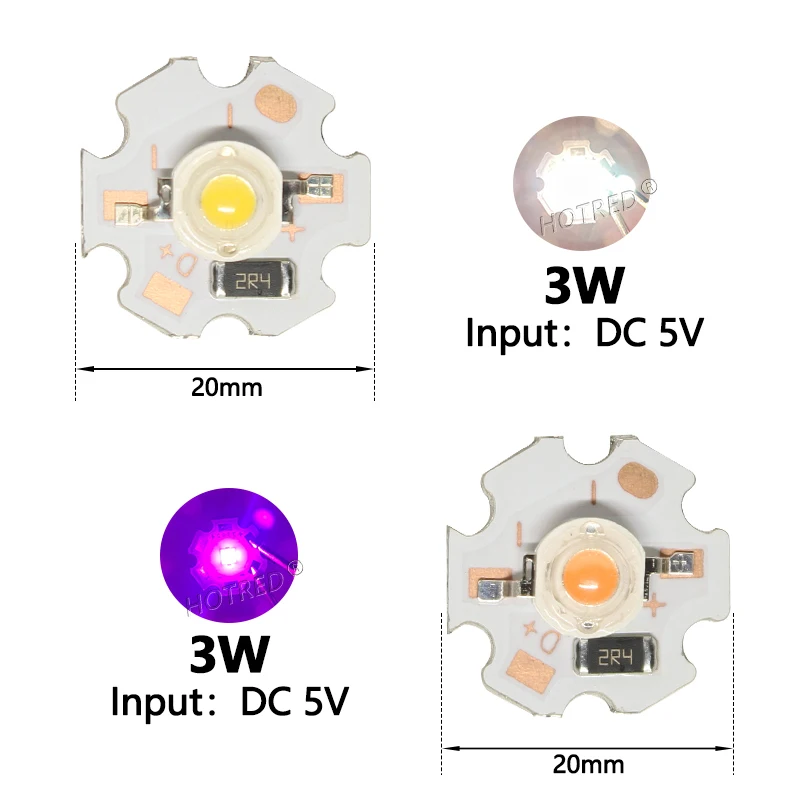 10 pz DC5V 3W LED PCB installato IC Chip SMD COB Doide perline spettro completo freddo bianco caldo verde rosso intenso 660nm Royal Blue IR UV