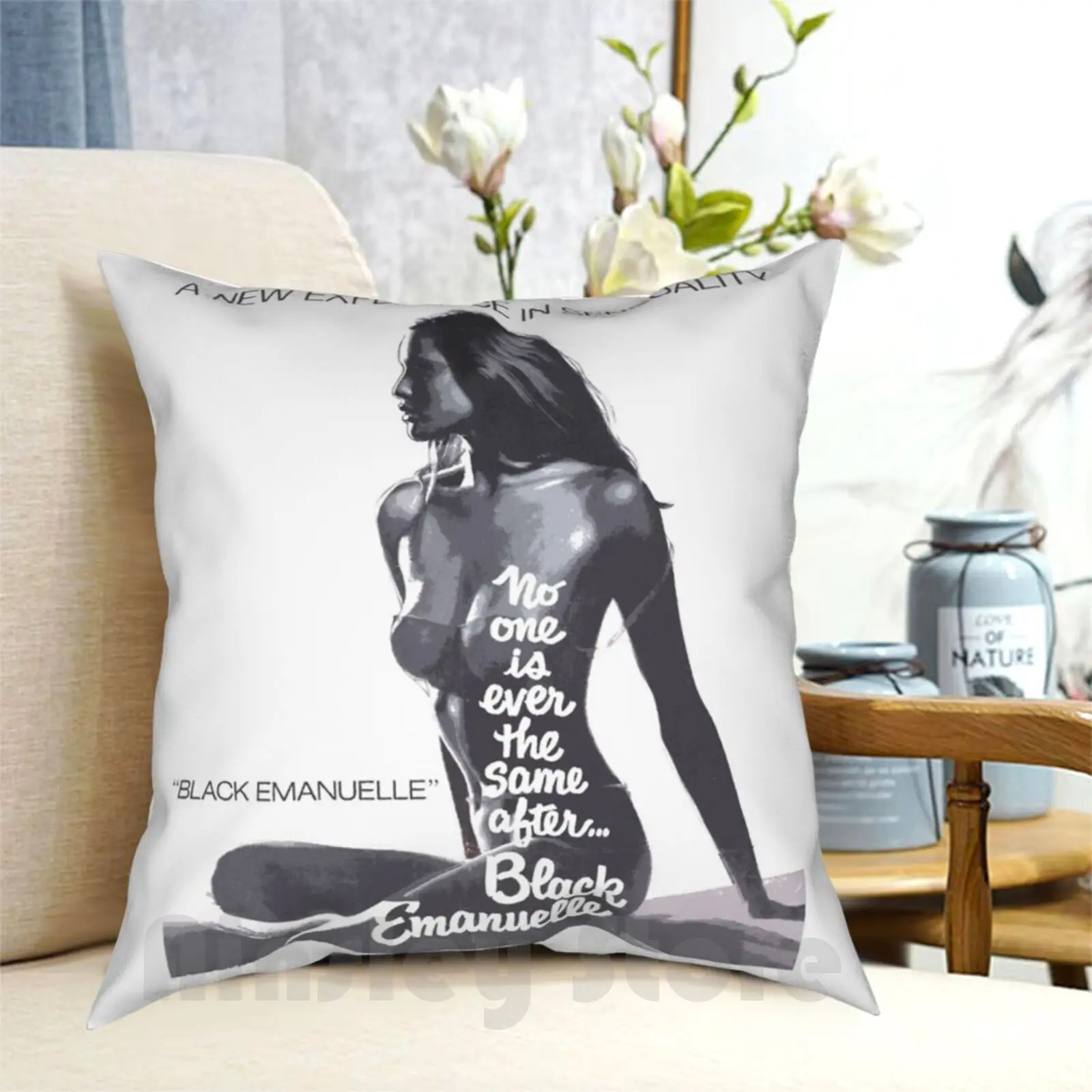 Black Emmanuelle Pillow Case Printed Home Soft Throw Pillow 70S Drama Erotic Vintage Retro Vintage Movies Exploitation