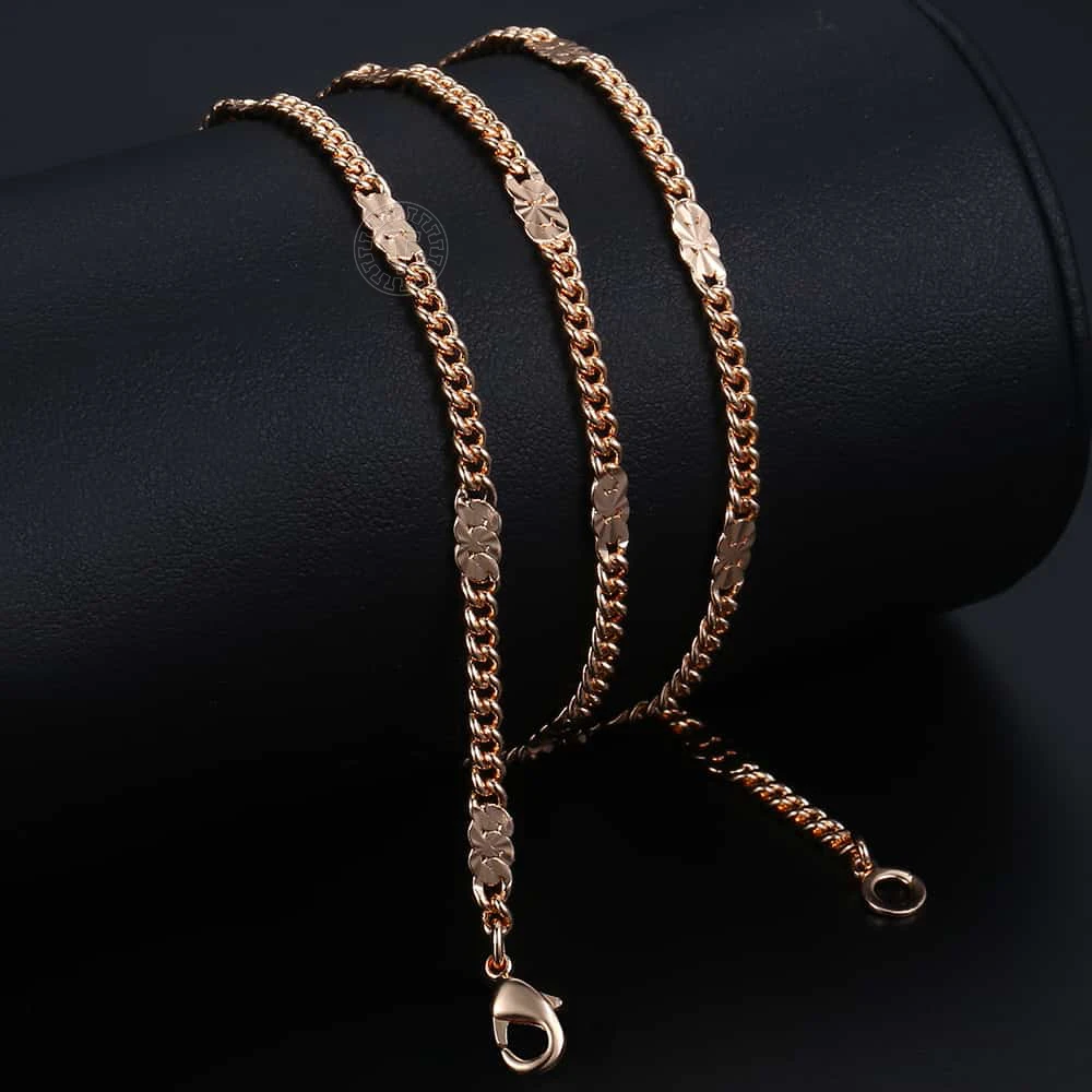 3mm Womens Girls Necklace Curb Cuban Chain 585 Rose Gold Color Necklace Fashion Jewelry 50cm 60cm DCN12