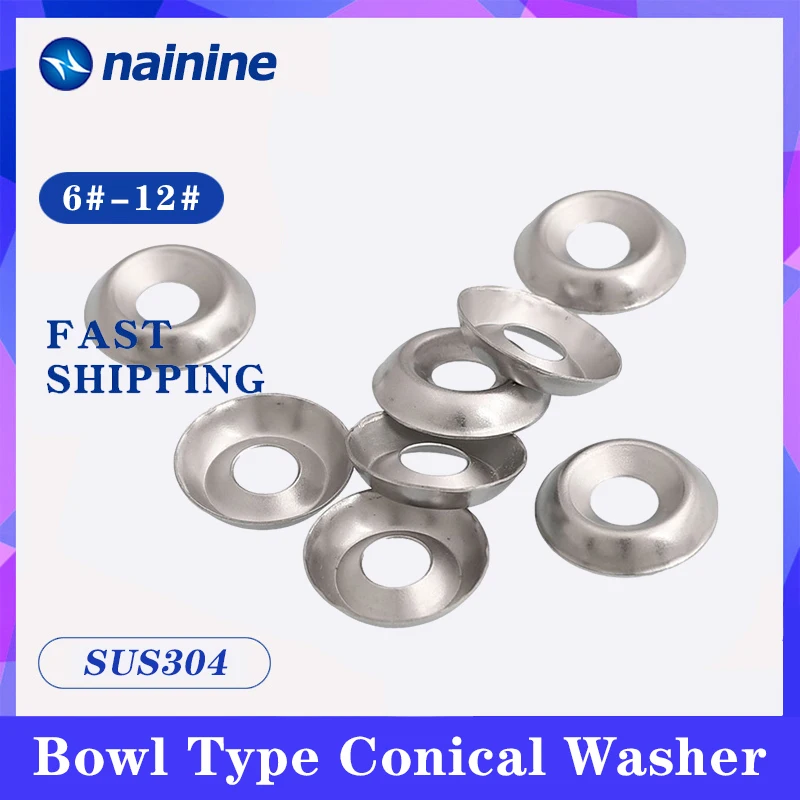 50Pcs 304 Stainless Steel Fisheye Gasket Bowl Type Conical Washer 6# 8# 10# 12#