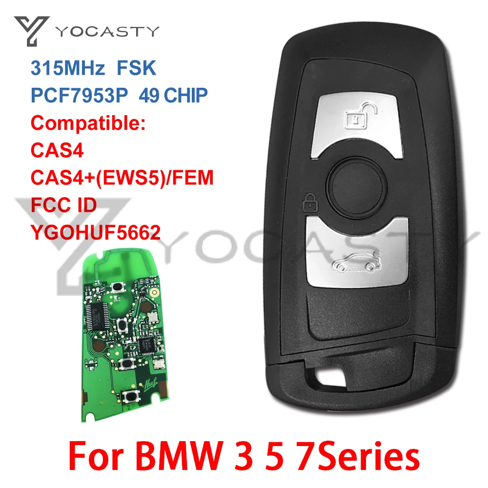 

YOCASTY 3 Button Smart Card Keyless Entry CAS4 System Remote Car Key For BMW F Series 5 7 Series 315MHz PCF7953P YGOHUF5662