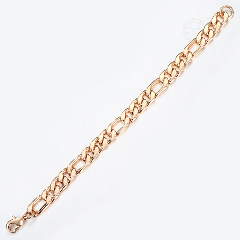 10mm 585 Rose Gold Farbe Figaro Curb Cuban Link Kette Armband für Frauen Männer Glatte Handgelenk Schmuck Geschenke Hummer verschluss 20cm CBM05