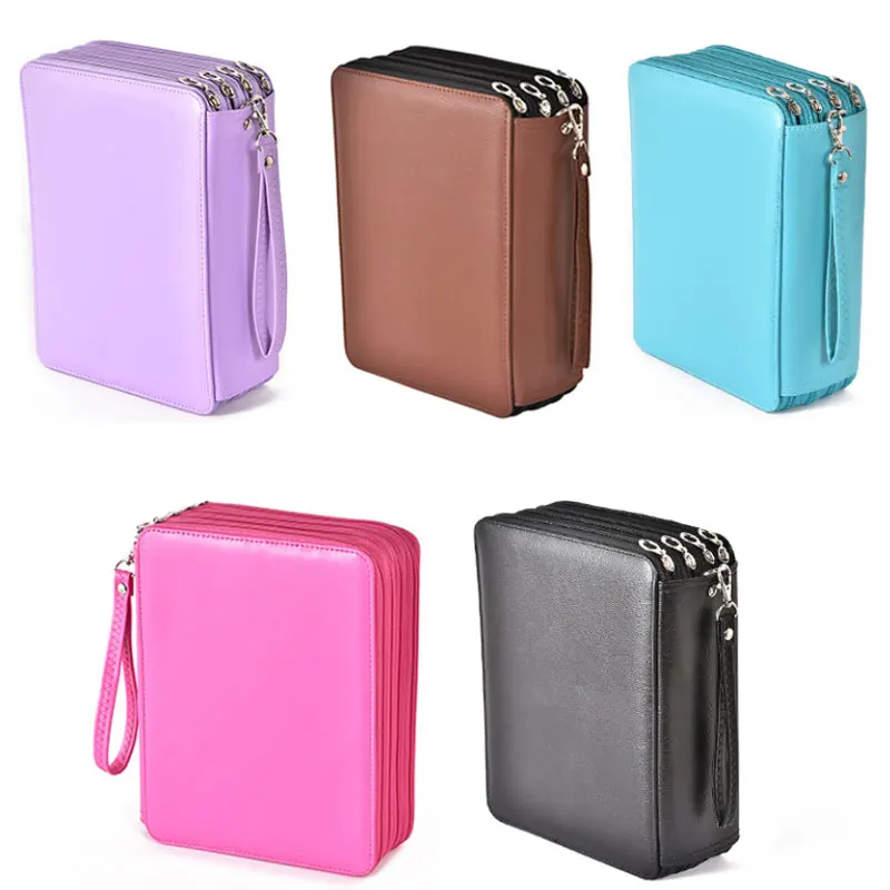 127/150/184/200 hole PU leather super large capacity shockproof zipper pencil case student pencil stationery storage bag