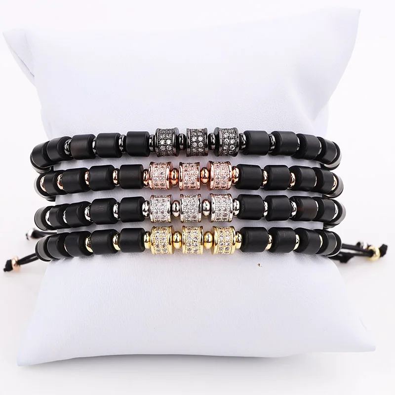 Men Women Jewelry Brass CZ Charms Natural Stone Onyx Beads Bracelet